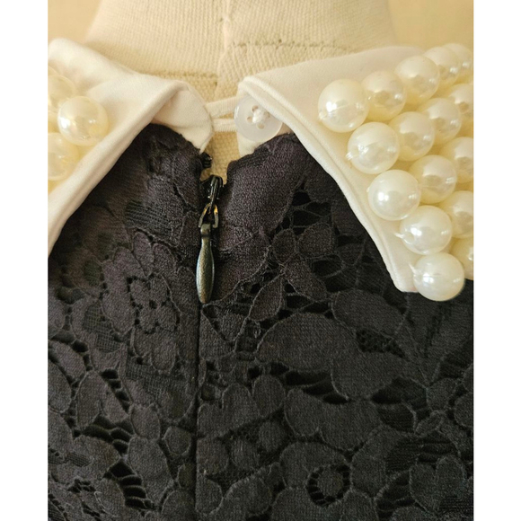 Betsey Johnson Black Lace Fit & Flare Sleeveless Dress w/Pearl Collar-Size 6 - Picture 7 of 9